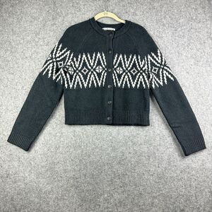 Abercrombie & Fitch Fair Isle Cardigan Sweater Womens XS Black Nordic Crew Boho
